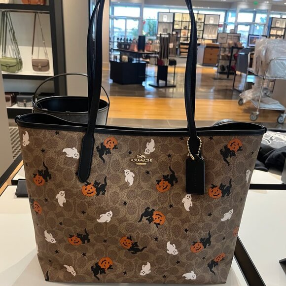 New🎃🎃coach City Tote Bag In Signature Canvas With Halloween pumpkin Print - Picture 1 of 6